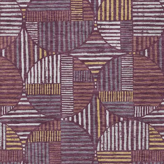 Eggplant And Brown Geometric Washable Indoor Outdoor Area Rug Photo 3