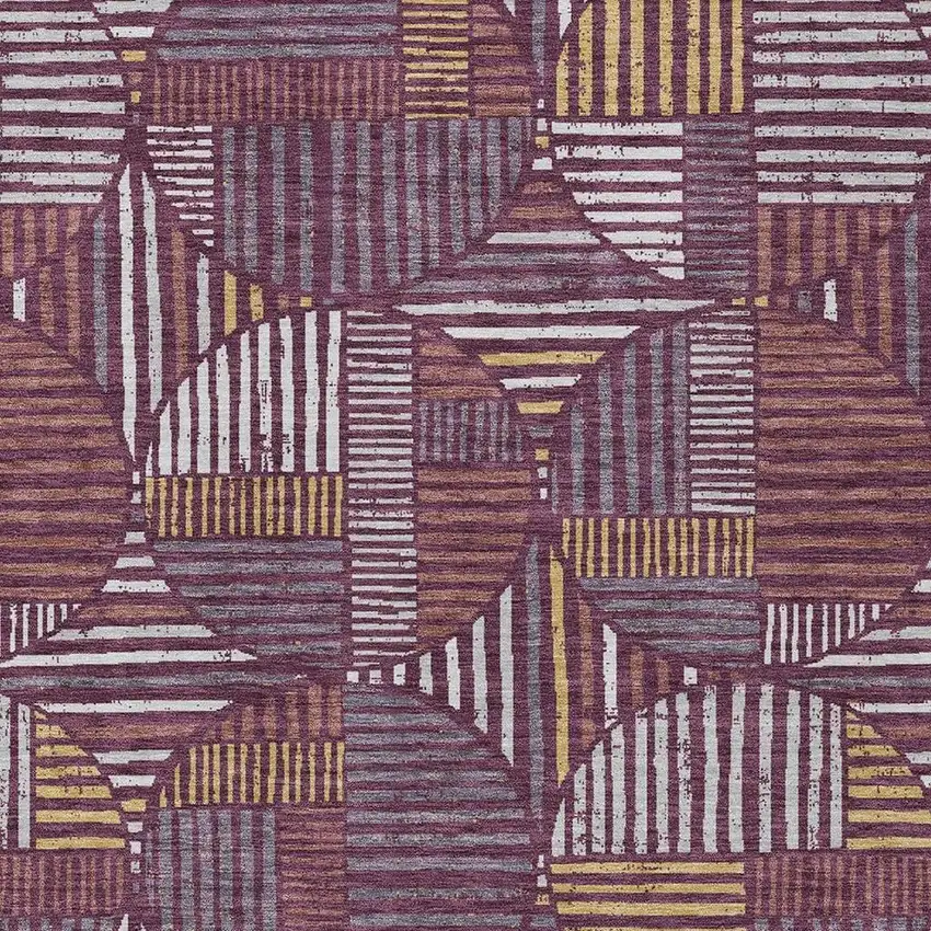 Eggplant And Brown Geometric Washable Indoor Outdoor Area Rug Photo 3