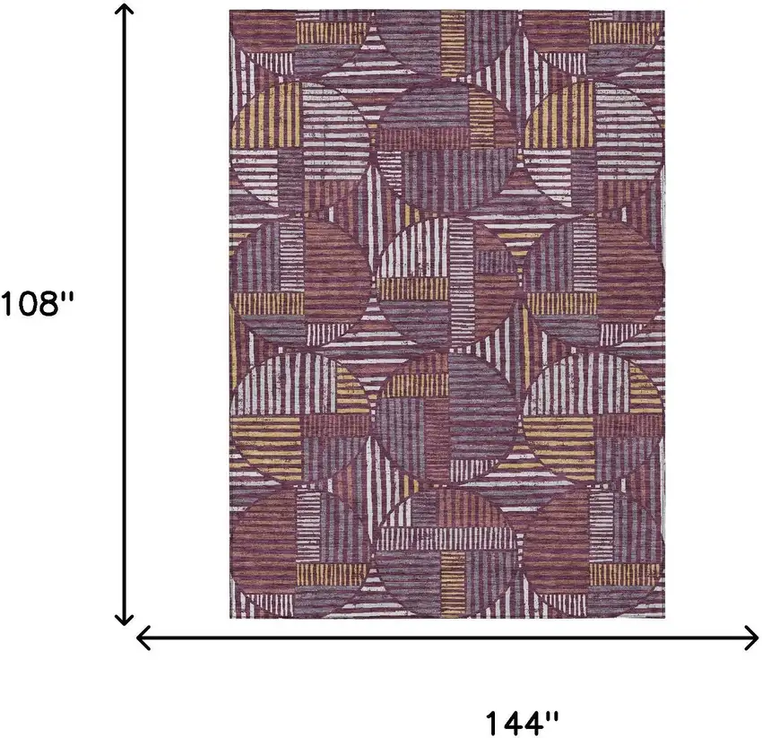 Eggplant And Brown Geometric Washable Indoor Outdoor Area Rug Photo 7