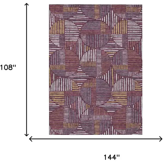 Eggplant And Brown Geometric Washable Indoor Outdoor Area Rug Photo 7