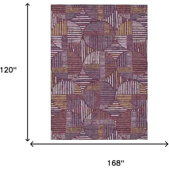 Eggplant And Brown Geometric Washable Indoor Outdoor Area Rug Photo 7