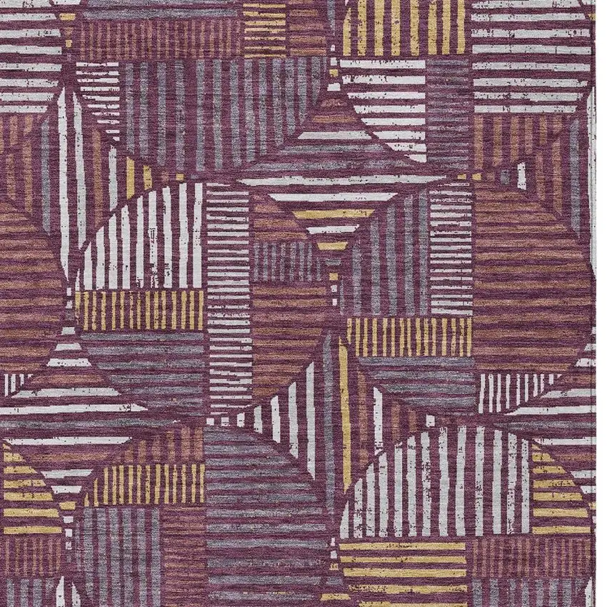Eggplant And Brown Geometric Washable Indoor Outdoor Area Rug Photo 3
