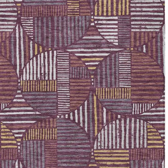 Eggplant And Brown Geometric Washable Indoor Outdoor Area Rug Photo 3