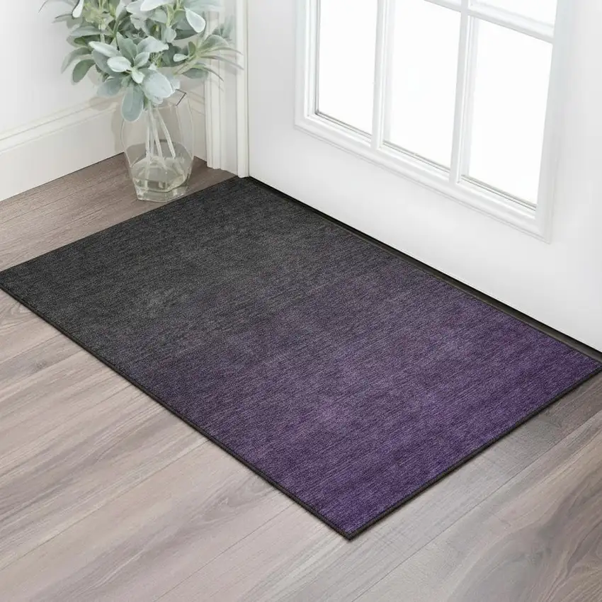 Eggplant And Charcoal Ombre Washable Area Rug With UV Protection Photo 2