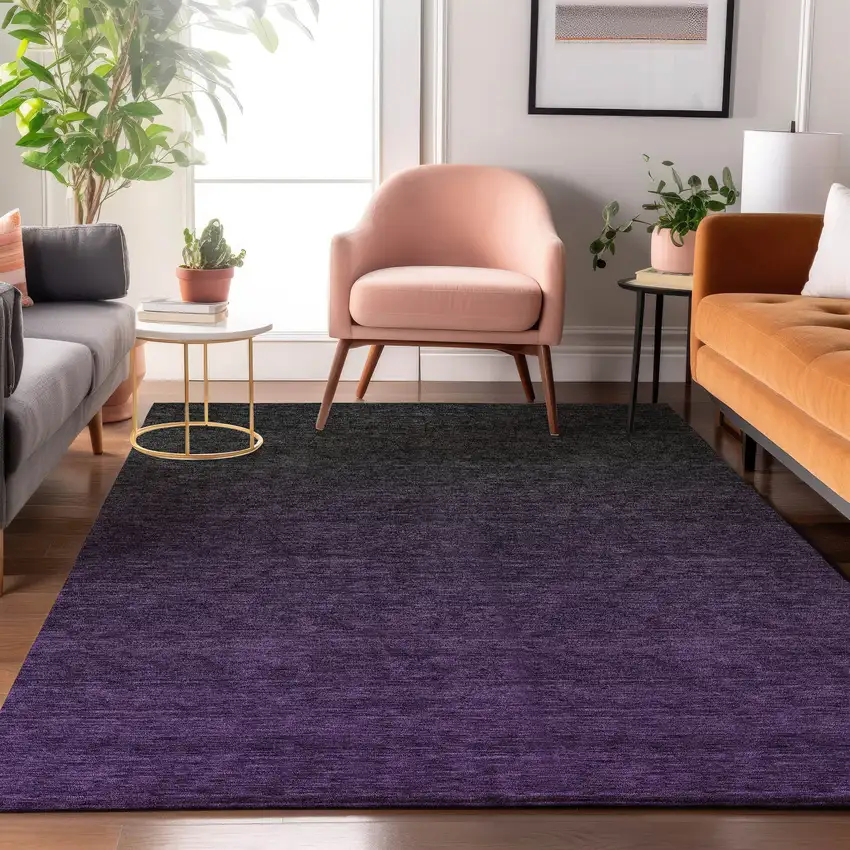 Eggplant And Charcoal Ombre Washable Area Rug With UV Protection Photo 5