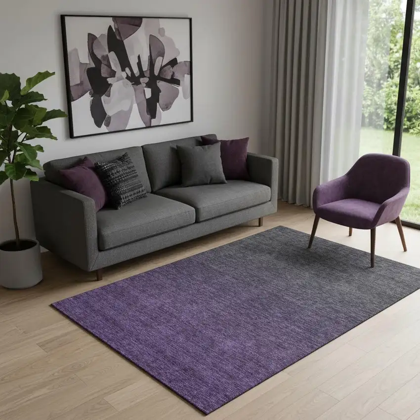 Eggplant And Charcoal Ombre Washable Area Rug With UV Protection Photo 1