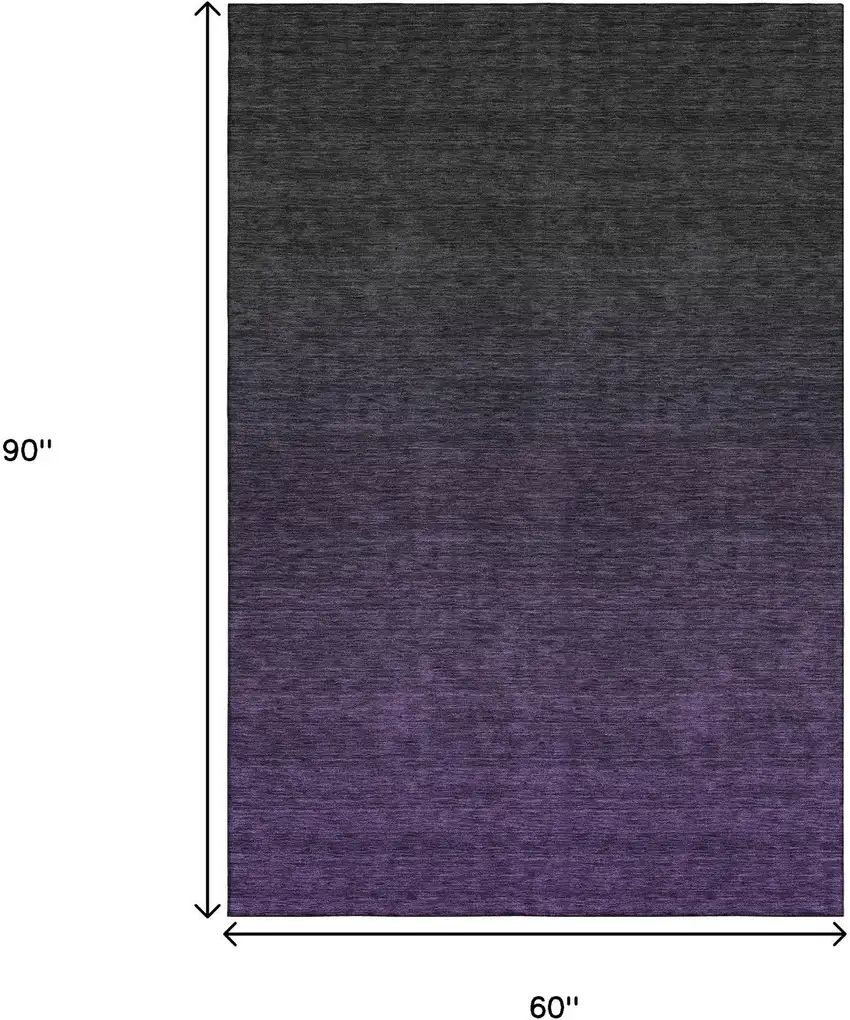 Eggplant And Charcoal Ombre Washable Area Rug With UV Protection Photo 3