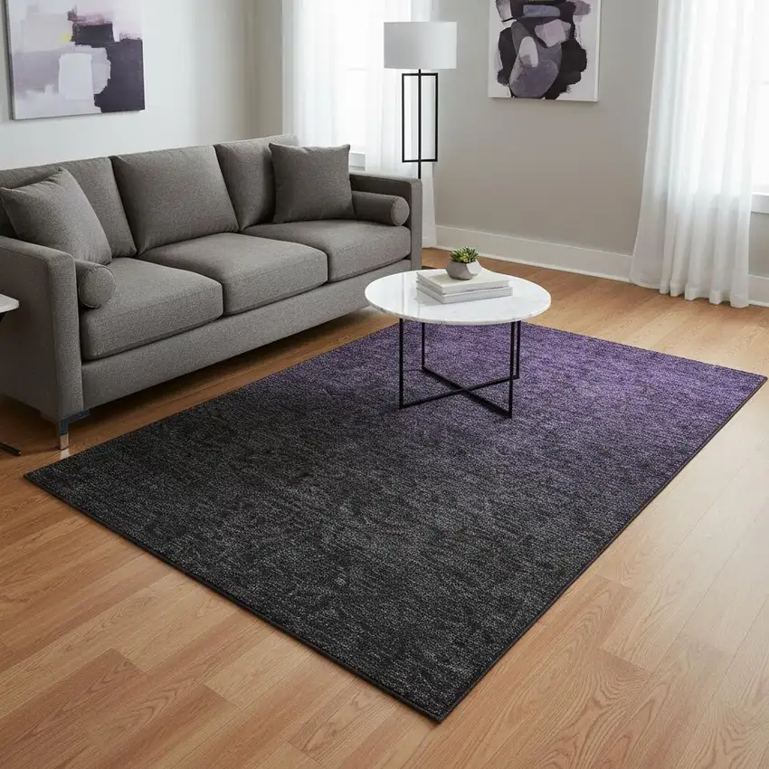Eggplant And Charcoal Ombre Washable Area Rug With UV Protection Photo 2
