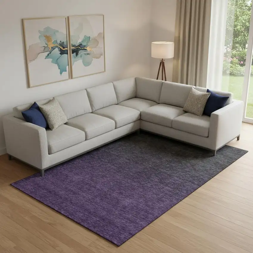 Eggplant And Charcoal Ombre Washable Area Rug With UV Protection Photo 1