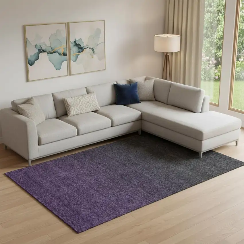 Eggplant And Charcoal Ombre Washable Area Rug With UV Protection Photo 1