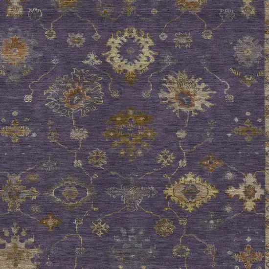 Eggplant And Gold Floral Washable Indoor Outdoor Area Rug Photo 8