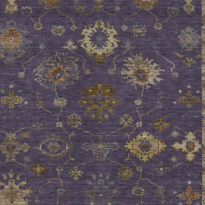 Eggplant And Gold Floral Washable Indoor Outdoor Area Rug Photo 8