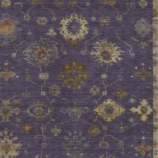 Eggplant And Gold Floral Washable Indoor Outdoor Area Rug Photo 3