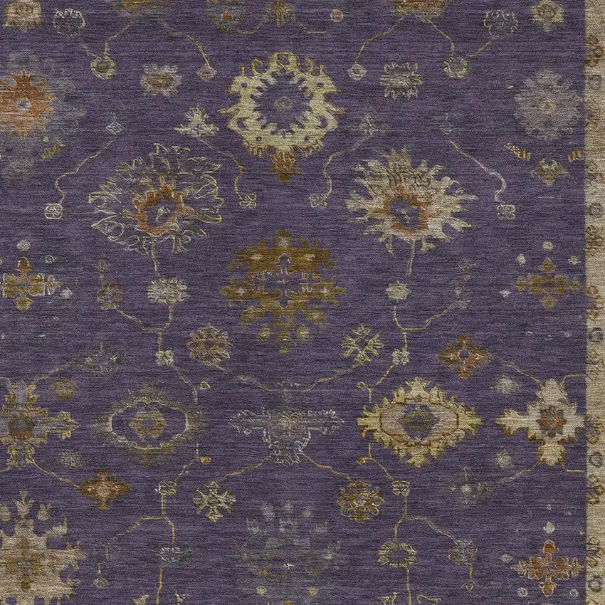 Eggplant And Gold Floral Washable Indoor Outdoor Area Rug Photo 3