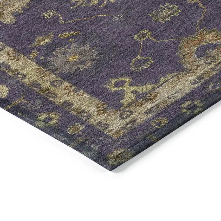 Eggplant And Gold Floral Washable Indoor Outdoor Area Rug Photo 6