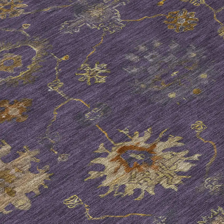 Eggplant And Gold Floral Washable Indoor Outdoor Area Rug Photo 7