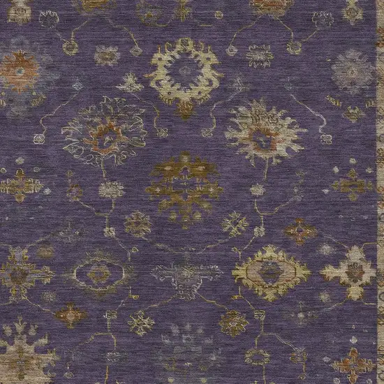 Eggplant And Gold Floral Washable Indoor Outdoor Area Rug Photo 4