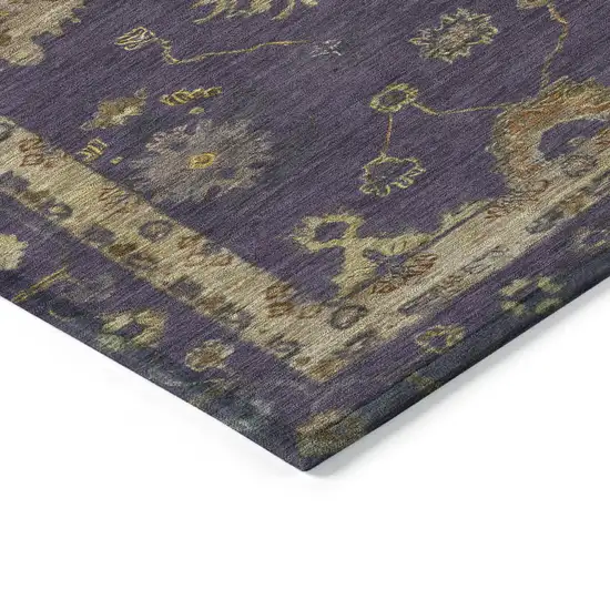 Eggplant And Gold Floral Washable Indoor Outdoor Area Rug Photo 6