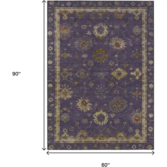 Eggplant And Gold Floral Washable Indoor Outdoor Area Rug Photo 9
