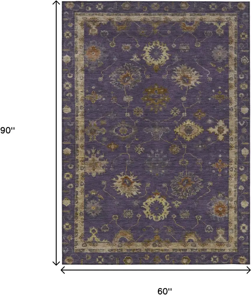 Eggplant And Gold Floral Washable Indoor Outdoor Area Rug Photo 9