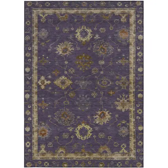Eggplant And Gold Floral Washable Indoor Outdoor Area Rug Photo 3
