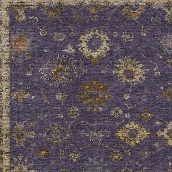 Eggplant And Gold Floral Washable Indoor Outdoor Area Rug Photo 3