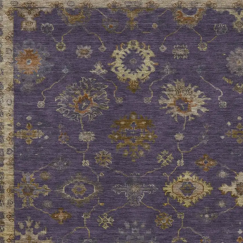 Eggplant And Gold Floral Washable Indoor Outdoor Area Rug Photo 3