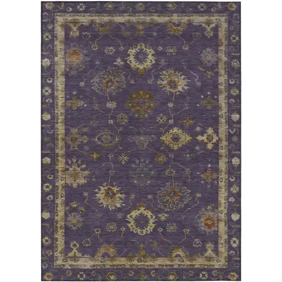 Eggplant And Gold Floral Washable Indoor Outdoor Area Rug Photo 1