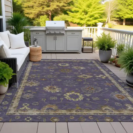 Eggplant And Gold Floral Washable Indoor Outdoor Area Rug Photo 5