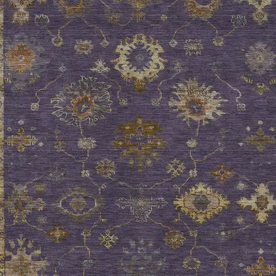 Eggplant And Gold Floral Washable Indoor Outdoor Area Rug Photo 4