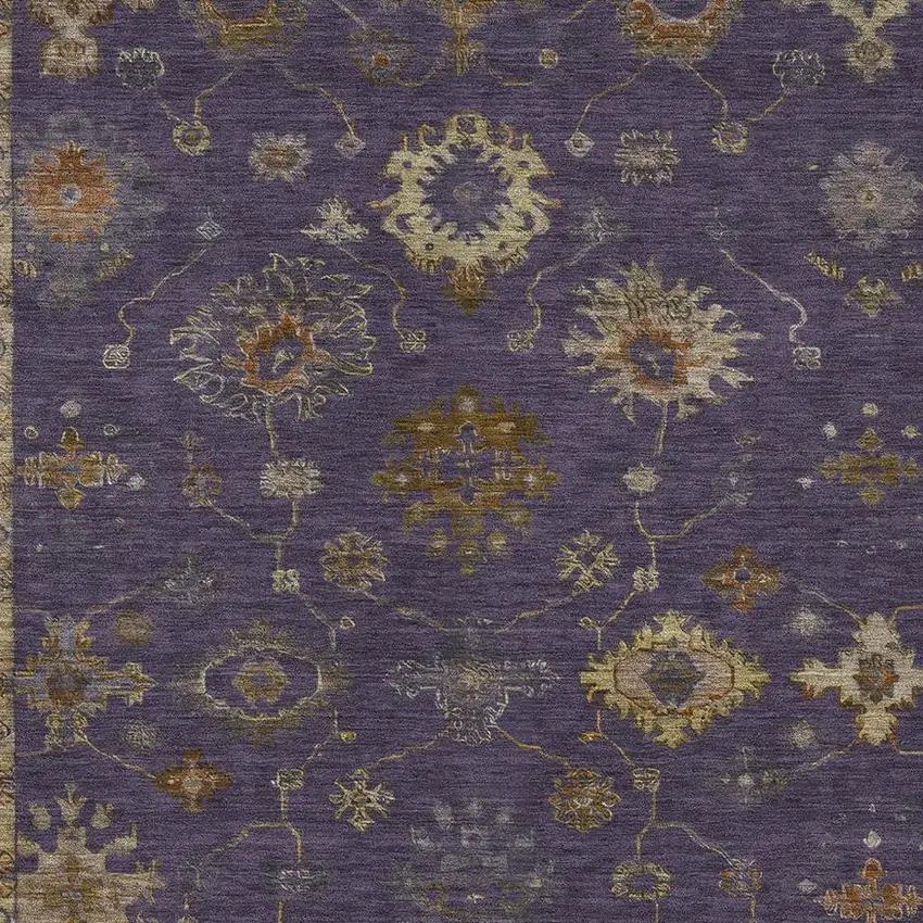 Eggplant And Gold Floral Washable Indoor Outdoor Area Rug Photo 4