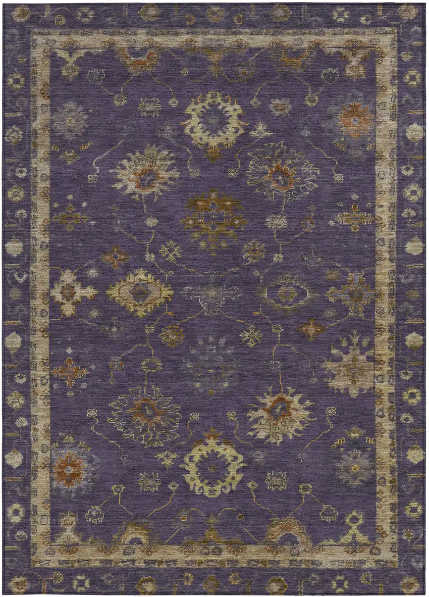 Eggplant And Gold Floral Washable Indoor Outdoor Area Rug Photo 3