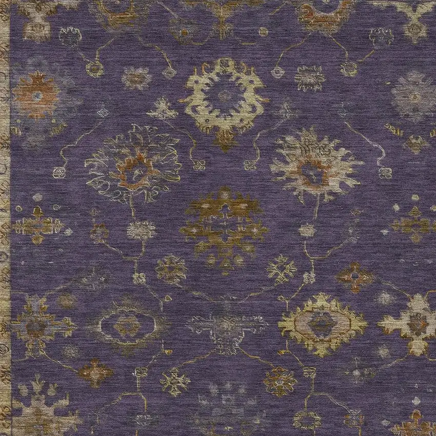 Eggplant And Gold Floral Washable Indoor Outdoor Area Rug Photo 4