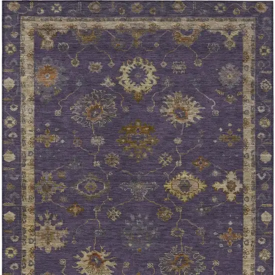 Eggplant And Gold Floral Washable Indoor Outdoor Area Rug Photo 9