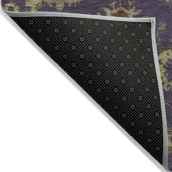 Eggplant And Gold Floral Washable Indoor Outdoor Area Rug Photo 8