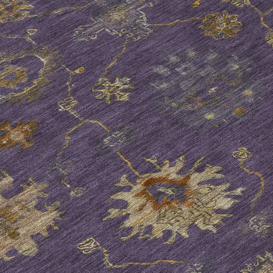 Eggplant And Gold Floral Washable Indoor Outdoor Area Rug Photo 7