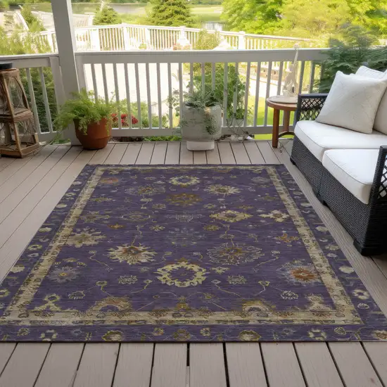 Eggplant And Gold Floral Washable Indoor Outdoor Area Rug Photo 8