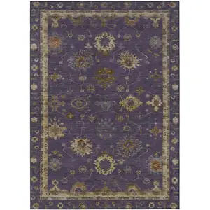 Photo of Eggplant And Gold Floral Washable Indoor Outdoor Area Rug