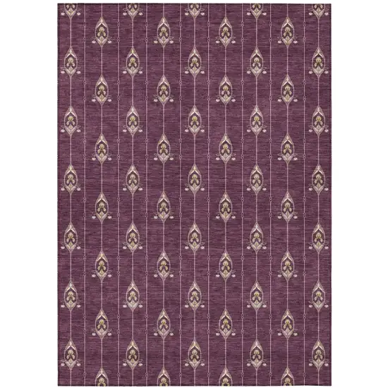 Eggplant And Graphite Geometric Washable Indoor Outdoor Area Rug Photo 2