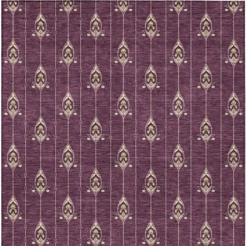 Eggplant And Graphite Geometric Washable Indoor Outdoor Area Rug Photo 3