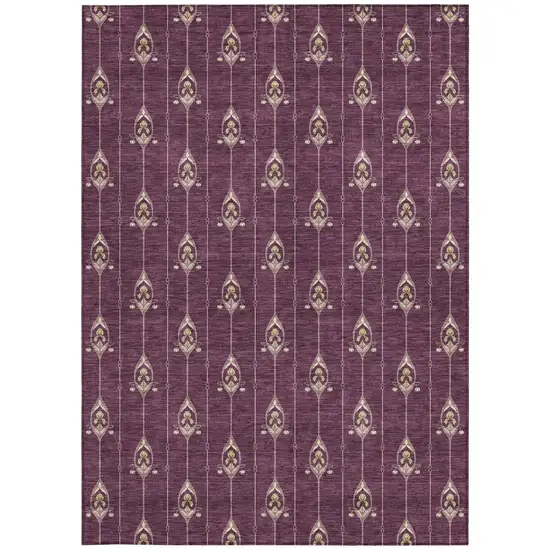 Eggplant And Graphite Geometric Washable Indoor Outdoor Area Rug Photo 4