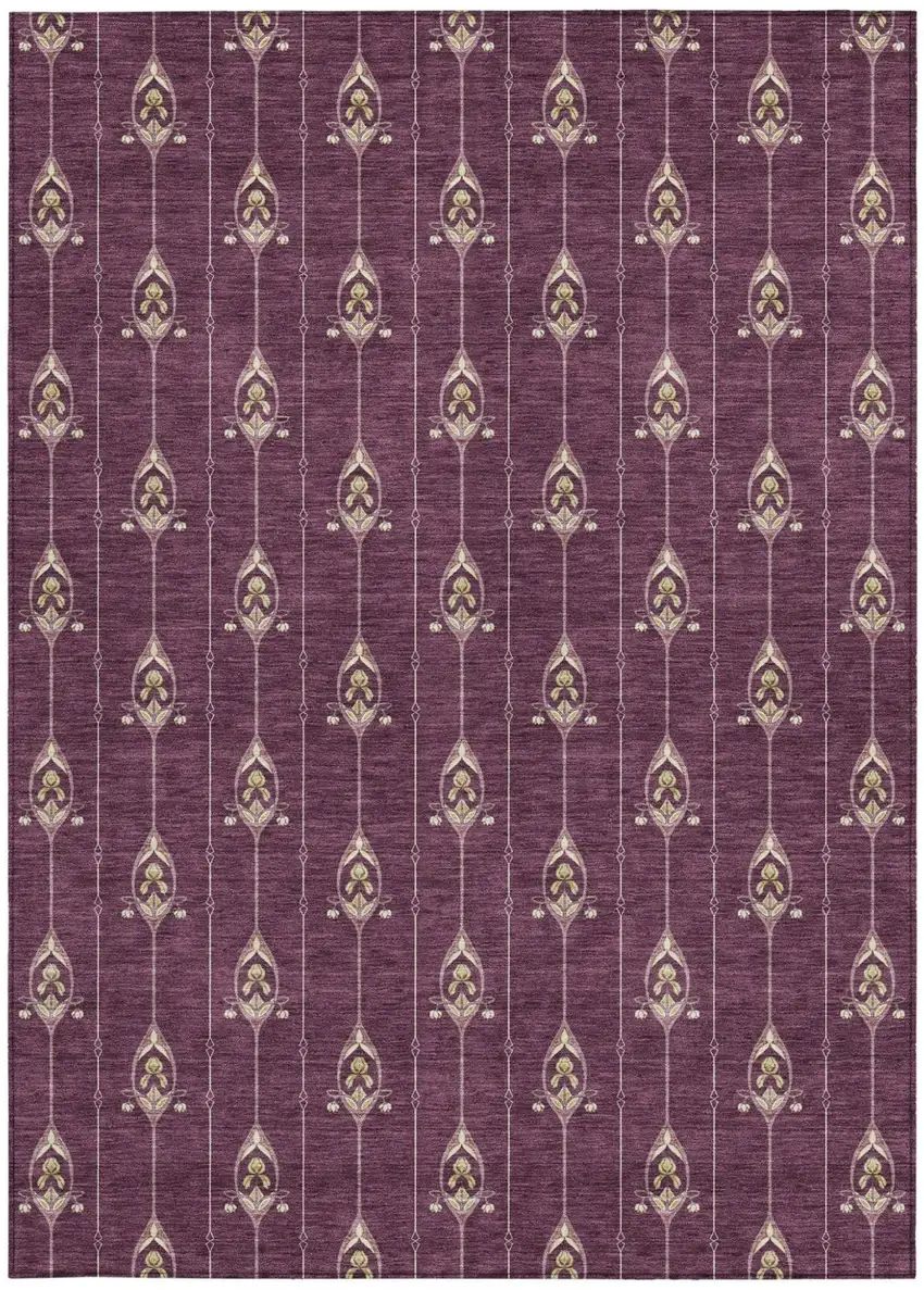 Eggplant And Graphite Geometric Washable Indoor Outdoor Area Rug Photo 4