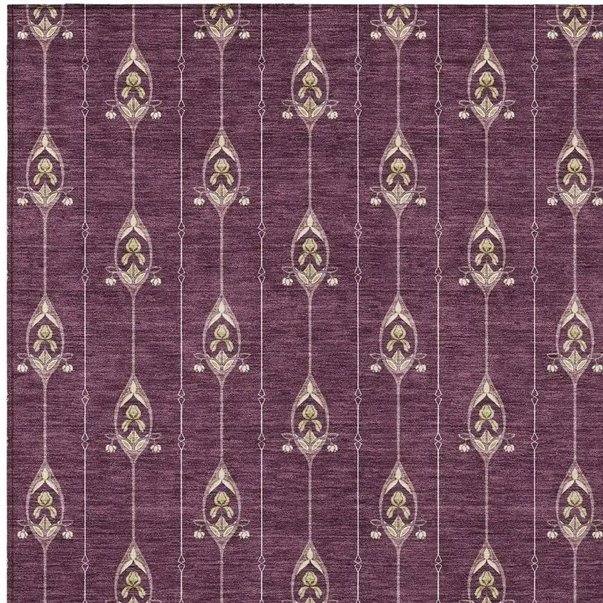 Eggplant And Graphite Geometric Washable Indoor Outdoor Area Rug Photo 5
