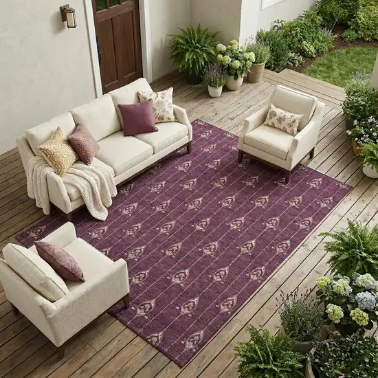 Eggplant And Graphite Geometric Washable Indoor Outdoor Area Rug Photo 1