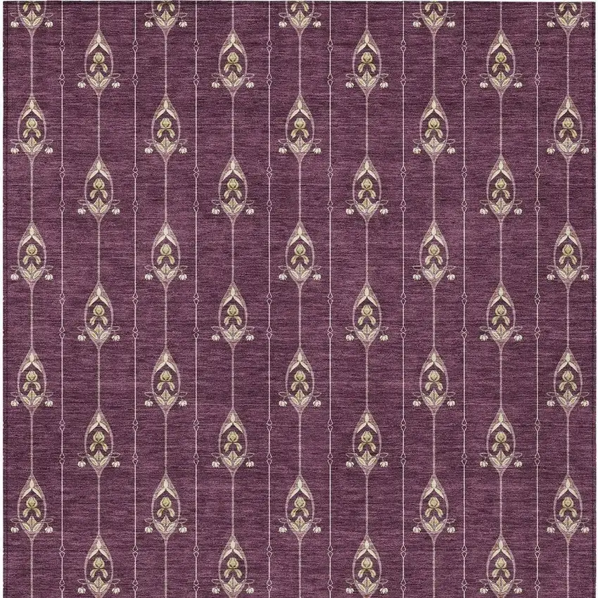 Eggplant And Graphite Geometric Washable Indoor Outdoor Area Rug Photo 6