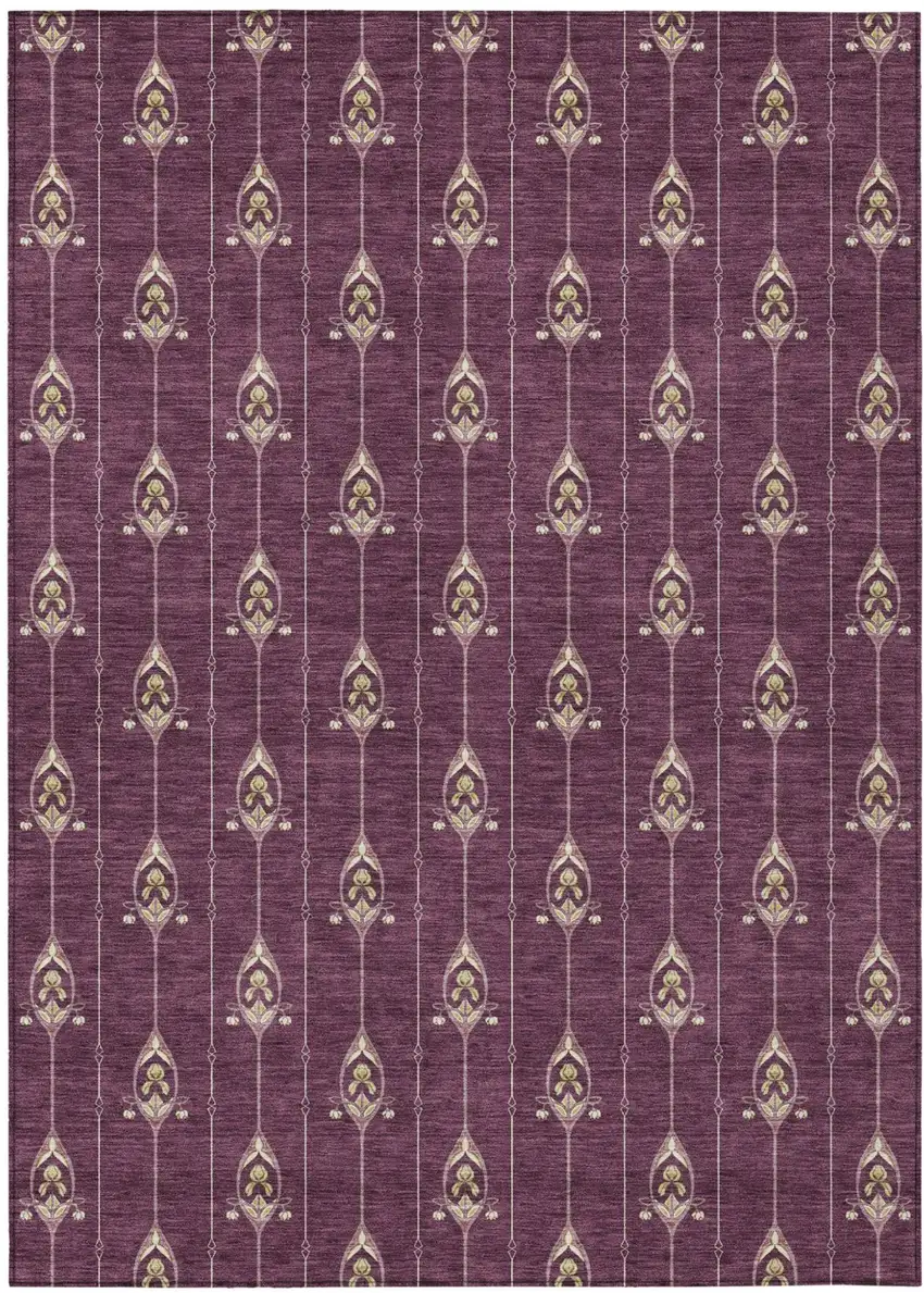 Eggplant And Graphite Geometric Washable Indoor Outdoor Area Rug Photo 2