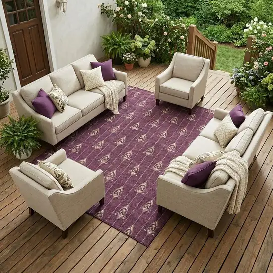 Eggplant And Graphite Geometric Washable Indoor Outdoor Area Rug Photo 1