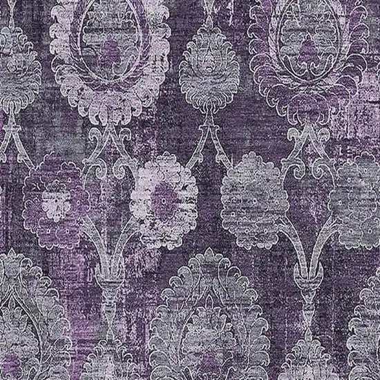 Eggplant And Gray Damask Washable Area Rug With UV Protection Photo 3