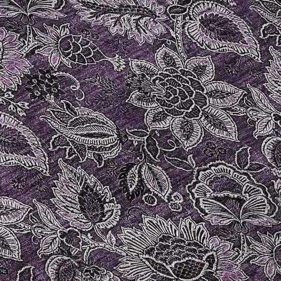 Eggplant And Gray Floral Washable Area Rug With UV Protection Photo 9
