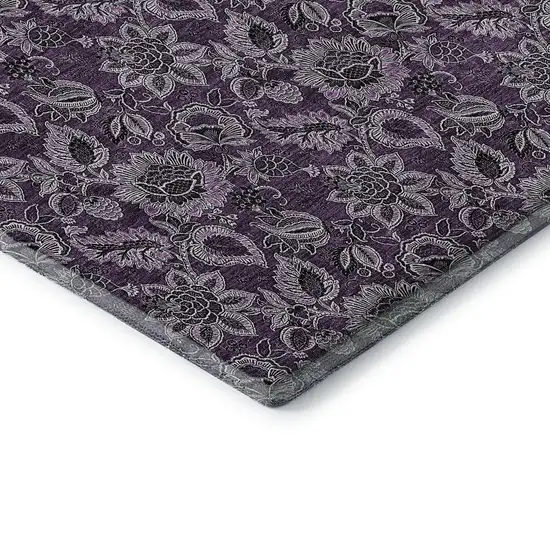 Eggplant And Gray Floral Washable Area Rug With UV Protection Photo 7